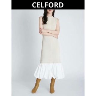 CELFORD 異素材コンビニットワンピース 38 アイボリー