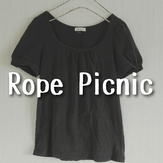 Rope' Picnic(ロペピクニック)のRope Picnic ロペピクニック　背中リボン　パフスリーブ　黒カットソー レディースのトップス(Tシャツ(半袖/袖なし))の商品写真