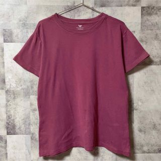 レディース　Tシャツ　Lサイズ　無地　Uネック　パープル　紫　USA古着(Tシャツ(半袖/袖なし))