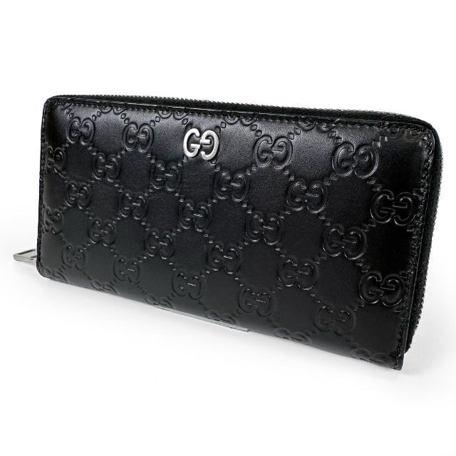 ★極美品★グッチ GUCCI シマ 長財布 シルバーロゴ GG柄 ファスナー 黒