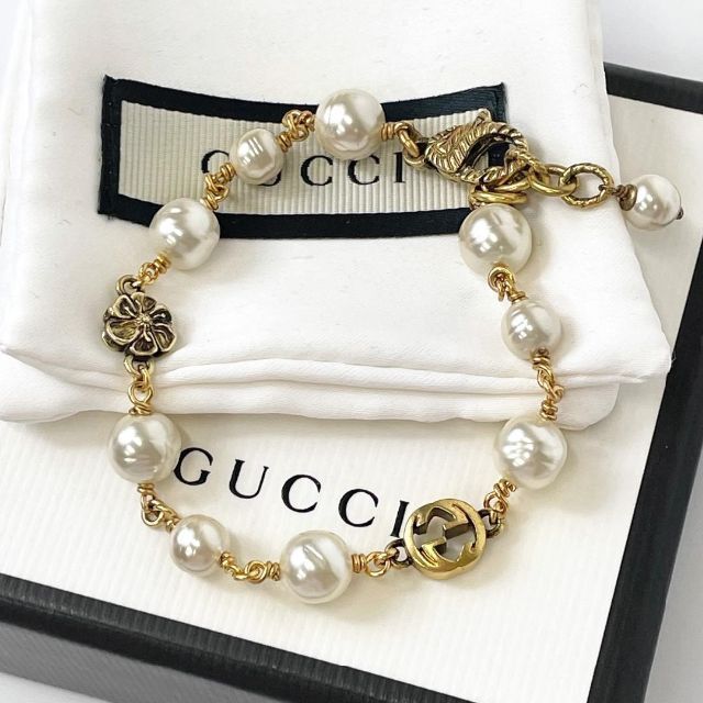 ☆現行品・極美品☆グッチ GUCCI ブレスレット インターロッキング パール-