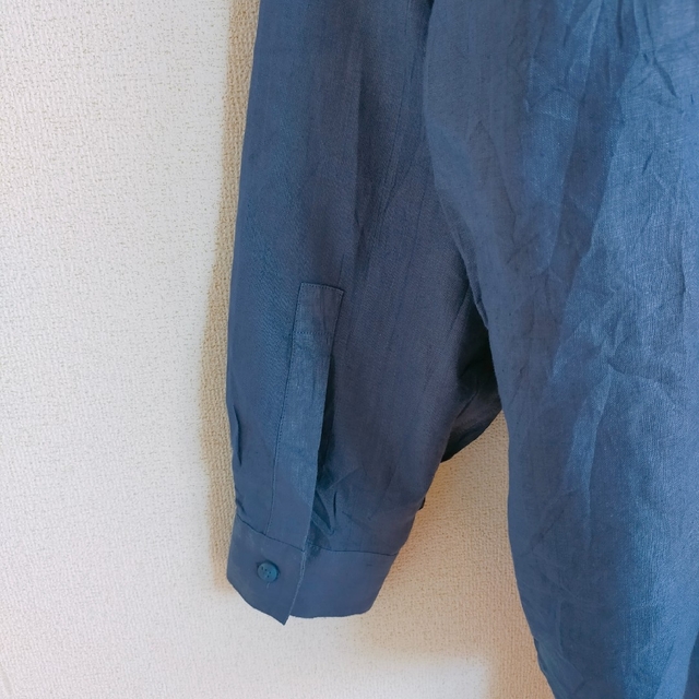 GOOUCH グーチ　デッドストック　ノーカラー　リネンシャツ　ネイビー　麻　S メンズのトップス(シャツ)の商品写真
