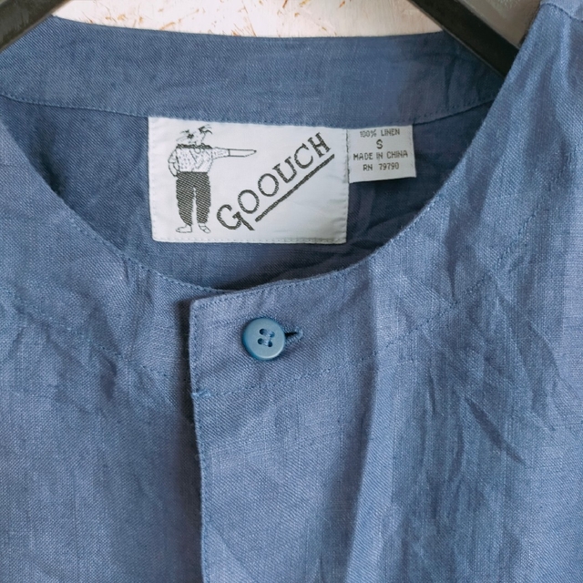GOOUCH グーチ　デッドストック　ノーカラー　リネンシャツ　ネイビー　麻　S メンズのトップス(シャツ)の商品写真