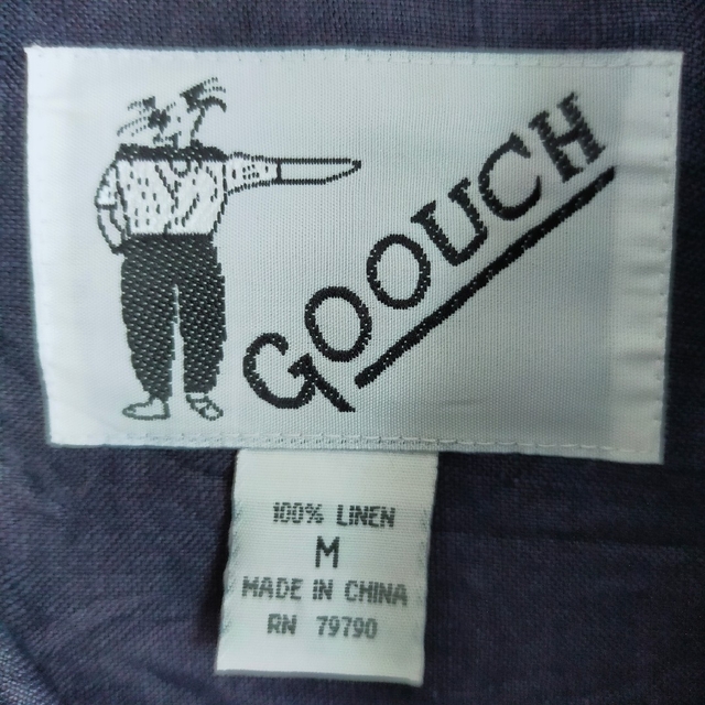 GOOUCH グーチ　デッドストック　長袖　刺繍　ネイビー リネンシャツ　M 3