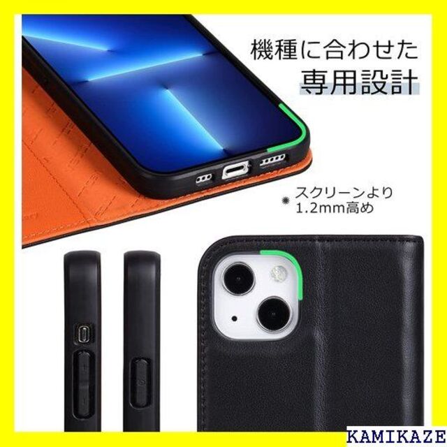 ☆ VISOUL iphone13 ケース 手帳型 本革 3 オレンジ 680 2