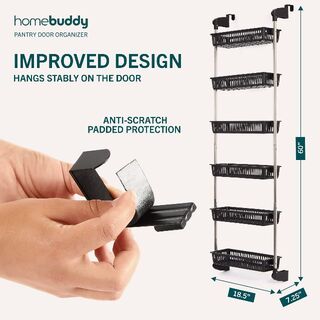 【色: ブラック】HomeBuddy ドア掛けバスケット 6段 ドア裏収 吊り下