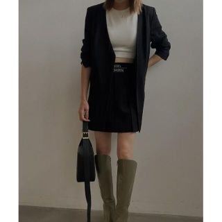 アメリヴィンテージ(Ameri VINTAGE)の黒 セット TWILL COLLARLESS JACKET MINI SKIRT(ノーカラージャケット)