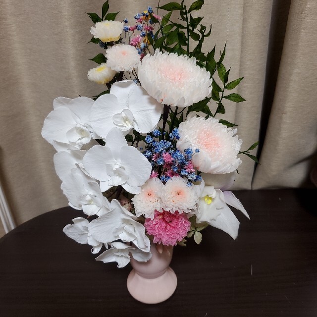 特選仏花　花瓶付き　胡蝶蘭　造花無し　プリザーブドフラワーお供え花