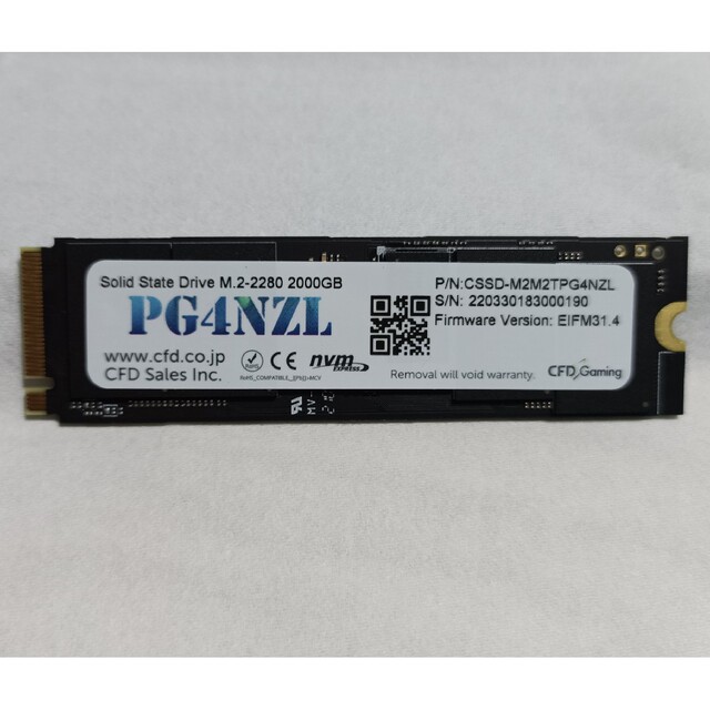 CFD PG4NZL m.2 SSD 2TB 7200MB/s PS5使用可