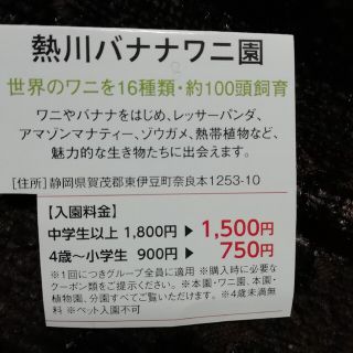 熱川バナナワニ園　何名でも利用可能　大人1800円を1500円　静岡県　伊豆(遊園地/テーマパーク)