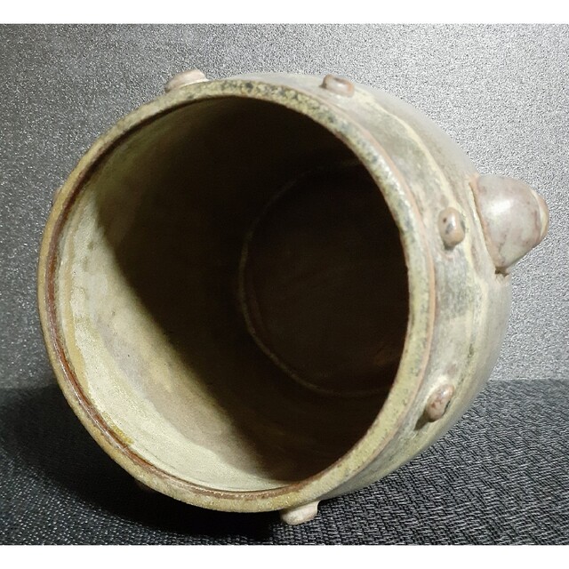 中国古美術　中国古陶磁器　中国古玩　倣漢時代　明朝明代　褐釉　双耳　太鼓筒瓶　壺