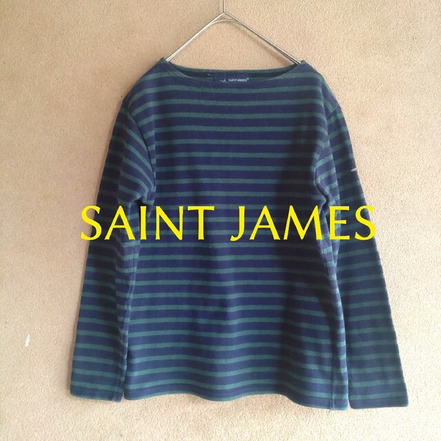 SAINT JAMES(セントジェームス)のセントジェームス　ウェッソン長袖ボーダーシャツ　ネイビー×グリーン　フリーサイズ レディースのトップス(カットソー(長袖/七分))の商品写真