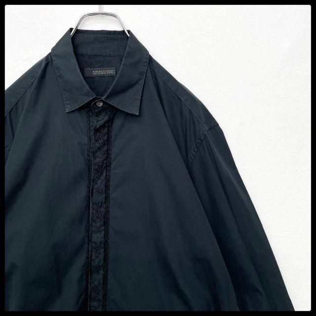【激レア】エルマンノ・シェルヴィーノ　比翼　刺繍　貝ボタン　長袖シャツ　ブラック