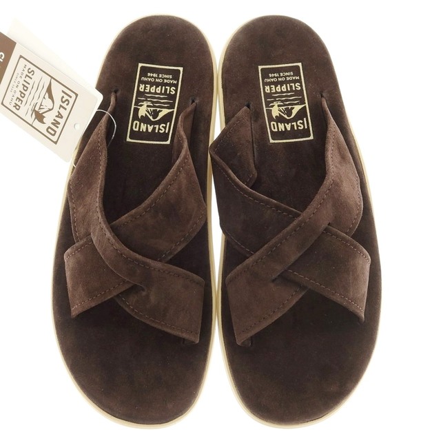 ISLAND SLIPPER(アイランドスリッパ)の【中古】【未使用】アイランドスリッパ ISLAND SLIPPER スエード クロスストラップサンダル ダークブラウン【サイズ10】【メンズ】 メンズの靴/シューズ(サンダル)の商品写真