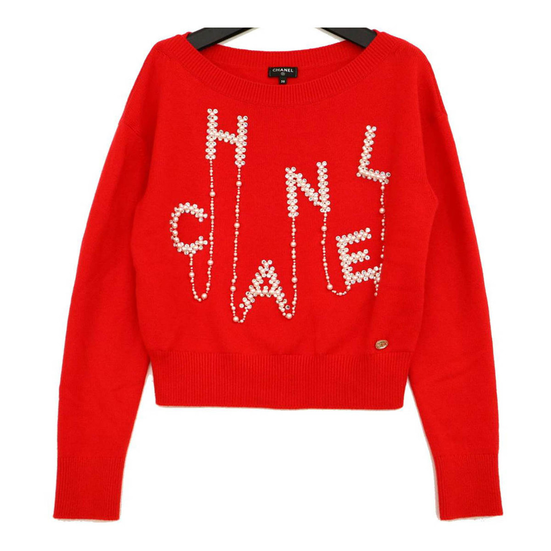 CHANEL - シャネル ロゴ フェイクパール カシミヤ ニット P70834K10086