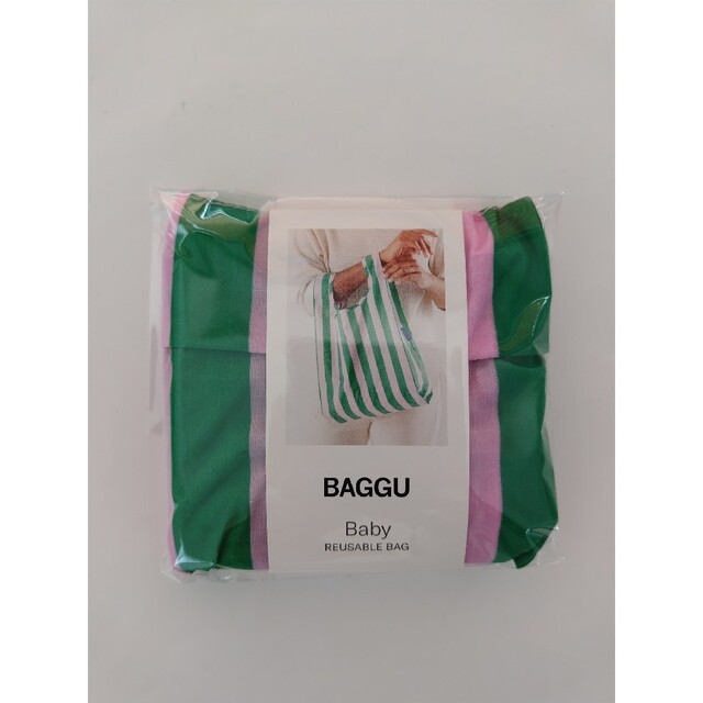 BAGGU(バグゥ)の新作　BAGGU　エコバッグ　ベビー　Baby　ピンク×グリーンストライプ　新品 レディースのバッグ(エコバッグ)の商品写真