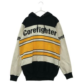 コアファイター(corefighter)のCORE FIGHTER コアファイター ロゴ/ボーダープリント 切り替え プルオーバーパーカ スウェット ブラック/ホワイト(パーカー)