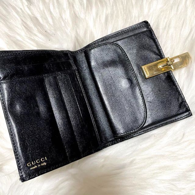 Gucci - 美品✨グッチ GUCCI 二つ折り財布 Gロゴ G金具 レザー 黒の