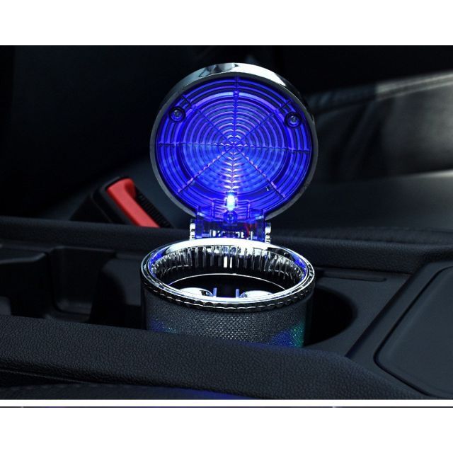 LED光る灰皿 7色変わる 車用灰皿 カラフル 車載 フタ付 タバコ シルバー
