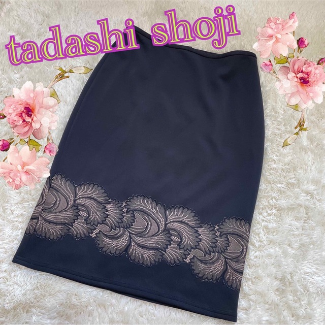 TADASHI SHOJI(タダシショウジ)の【tadashi shoji】黒　膝丈スカート　レース　素敵なデザイン レディースのスカート(ひざ丈スカート)の商品写真