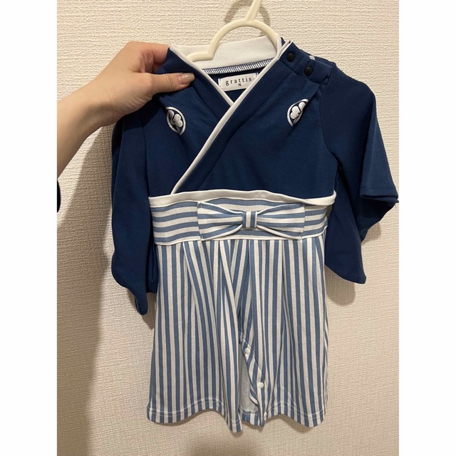 袴ロンパースブルー　70センチ キッズ/ベビー/マタニティのキッズ服女の子用(90cm~)(和服/着物)の商品写真