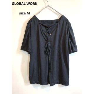 グローバルワーク(GLOBAL WORK)のGLOBAL WORK バックレースアップTシャツ 黒(Tシャツ(半袖/袖なし))