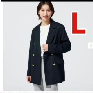 ジーユー(GU)のL ネイビー　ダブルブレストブレザー　新品　 ユニクロ ZARA H&M(テーラードジャケット)