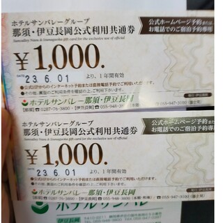 ホテルサンバレーグループ　那須・伊豆長岡公式利用共通券　2000円分(その他)
