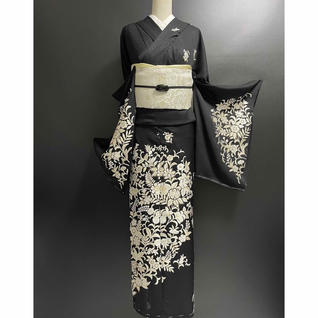 短期出品!夏着物【京の名工房◇高級総蘇州刺繍紋紗訪問着】更紗 黒 白