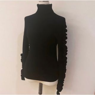 【美品】cygne シーニュ　lily / black 袖フリルタートルニット(カットソー(長袖/七分))