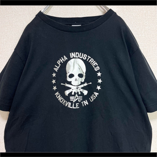 アルファインダストリーズ(ALPHA INDUSTRIES)のアルファインダストリーズ Tシャツ 半袖 ブラック ドクロ&銃  L(Tシャツ/カットソー(半袖/袖なし))
