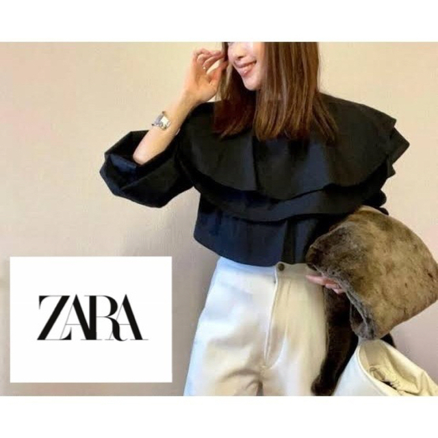 ZARA(ザラ)の【ZARA】フリル付きポプリンシャツ レディースのトップス(シャツ/ブラウス(長袖/七分))の商品写真