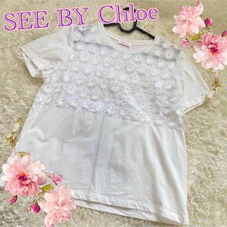 シーバイクロエ(SEE BY CHLOE)の【SEE BY Chloe】花モチーフ　白　半袖　トップス　大きいサイズ(Tシャツ(半袖/袖なし))