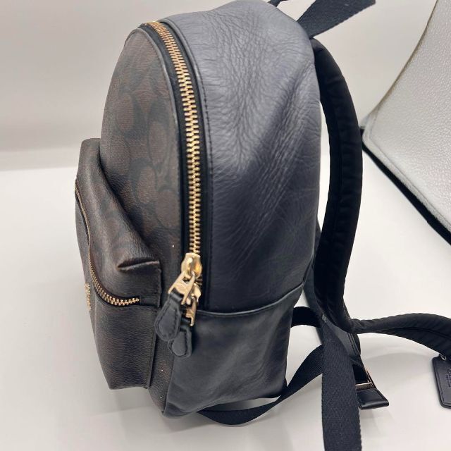 極美品 COACH コーチ ミニリュック シグネチャー ダークブラウン ブラック-