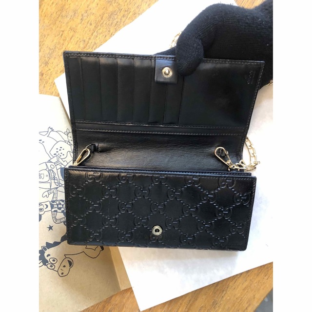 Gucci(グッチ)の【美品】GUCCI グッチ 長財布 チェーンウォレット ブラック レディースのファッション小物(財布)の商品写真