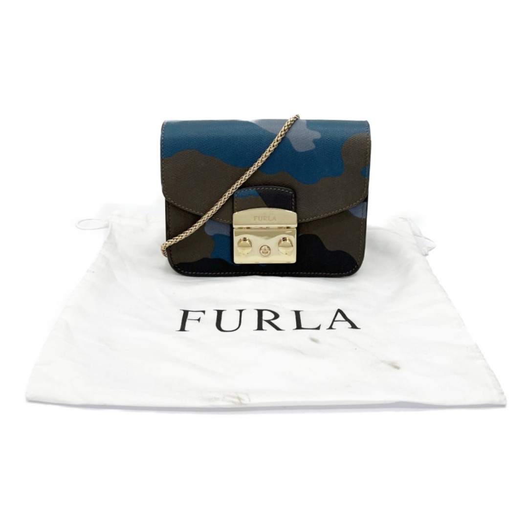 ◆◆FURLA フルラ メトロポリス チェーンショルダーバッグ 迷彩柄 カモフラージュ 水色 ダークブラウン ネイビーレディース