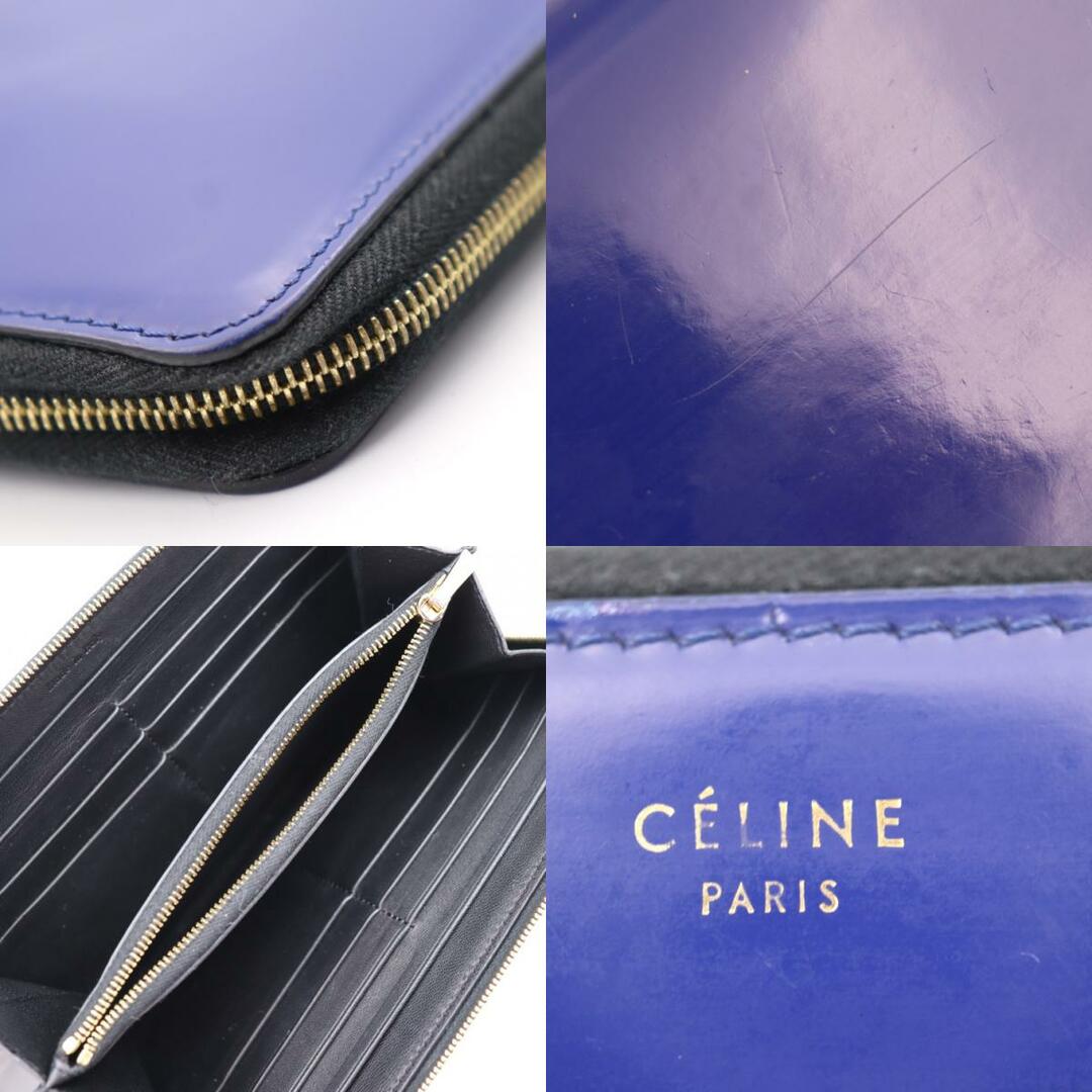 celine - CELINE セリーヌ 長財布 パテントレザー ブルー ゴールド金具