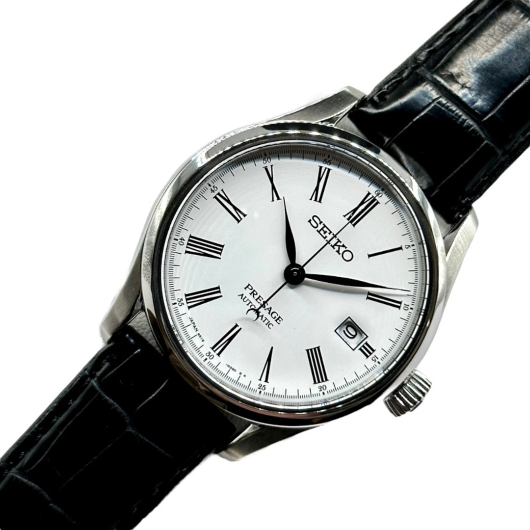 セイコー SEIKO プレサージュ ホワイト文字盤 琺瑯ダイヤル 自動巻き（手巻つき）  SARX049 ステンレススチール×レザー 自動巻き メンズ 腕時計