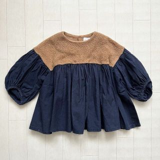 コドモビームス(こども ビームス)の美品★ folkmade ボアギャザーブラウス ネイビー 100cm(ブラウス)