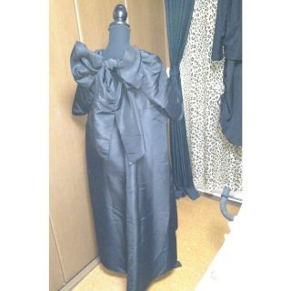 ELFRANKサテン生地バックリボンドレス黒(ロングドレス)