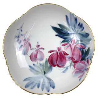 MEISSEN - マイセン 金彩 インドの華 珊瑚朱色 透かしコンポート 21x13