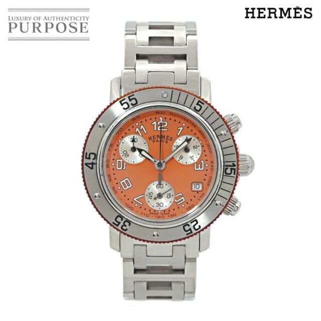 Hermes - エルメス HERMES クリッパー ダイバー クロノグラフ CL2 316 レディース 腕時計 デイト オレンジ 文字盤 クォーツ VLP 90189711