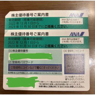 エーエヌエー(ゼンニッポンクウユ)(ANA(全日本空輸))のANA 株主優待番号案内書 ２枚(その他)