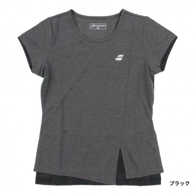 新品/バボラ レディース テニス 半袖Tシャツ/チャコールグレー×ブラック/XL