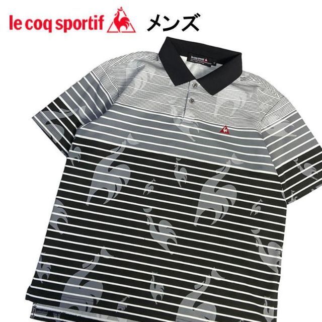 ルコックゴルフ 半袖ポロシャツ ロゴ ボーダー 総柄 ブラック M