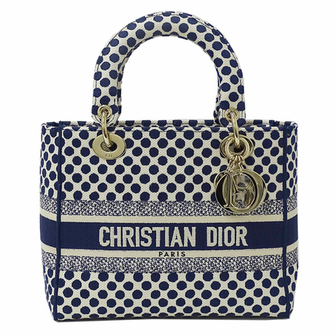 クリスチャンディオール Christian Dior バッグ レディース ブランド ハンドバッグ ショルダーバッグ 2way キャンバス レディディオール レディD-ライト ネイビー ホワイト ドット LADY D-LITE