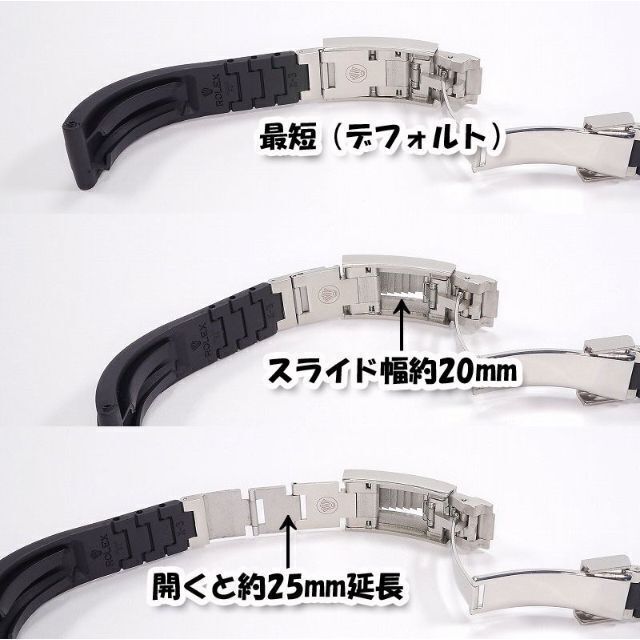 ロレックス用 フリップロック機能付き 互換ラバーベルト 20mm