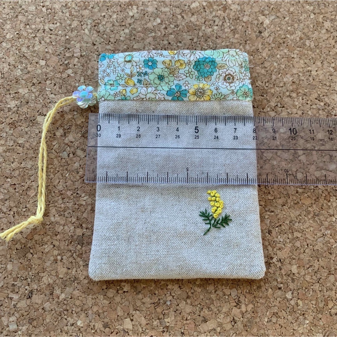 ミモザ刺繍入 ラベンダーポプリサシェ 香り袋 お守り袋 ハンドメイド ...