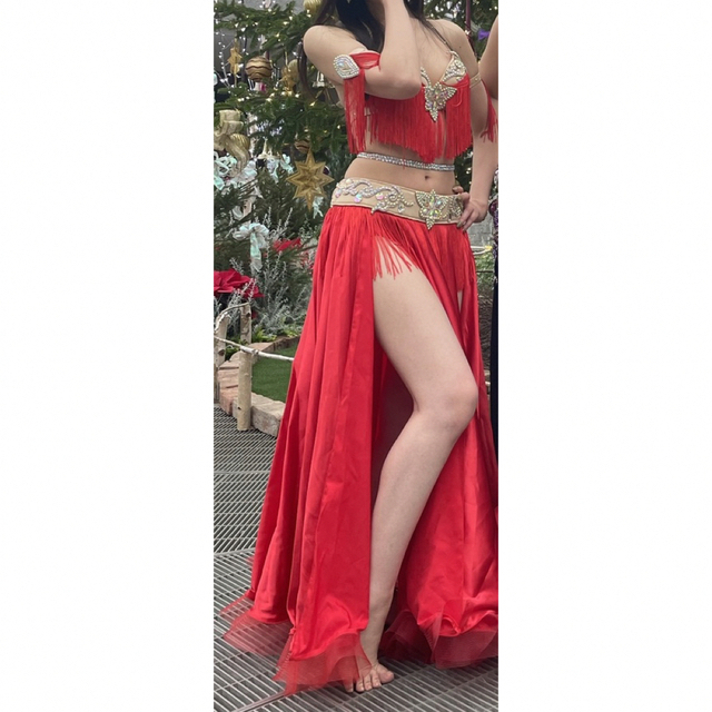 美品　3way  ベリーダンスオリエンタル衣装　赤　Sサイズ