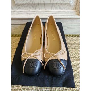 CHANEL - CHANELシャネルバレエシューズ ベージュ&ブラック 37の通販